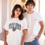 Couple posing both wearing white crewnecks