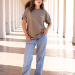 Woman wearing cotton crewneck sweatshirt